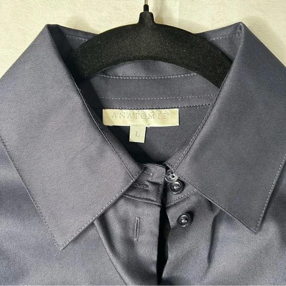 New Anatomie Womens Navy Alida Button Down Poplin Shirt Stretch Quick Dry Sz L - Picture 7 of 12